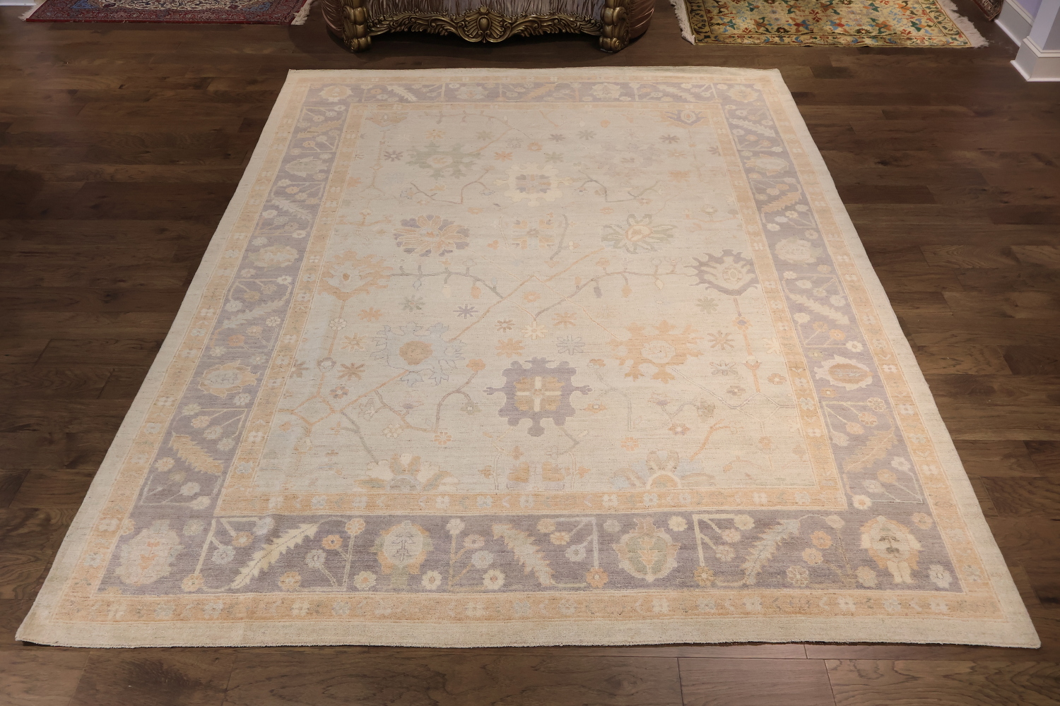 Stunning Muted Grey Oushak Turkish Area Wool Rug 9x12