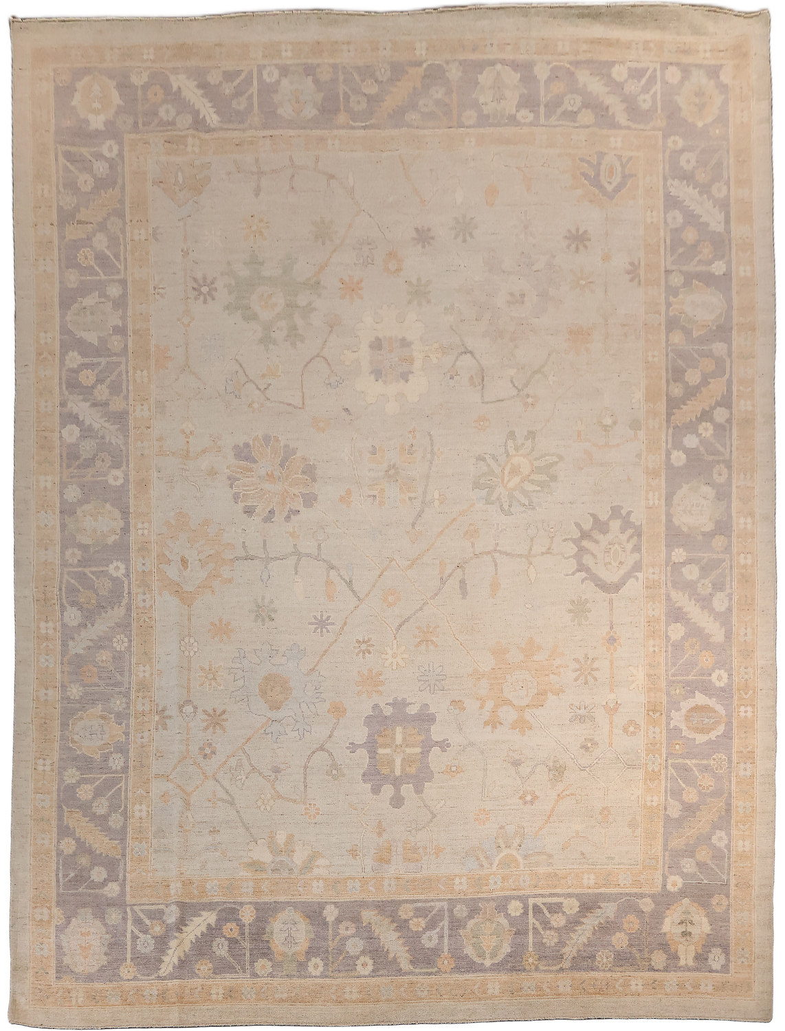 Stunning Muted Grey Oushak Turkish Area Wool Rug 9x12