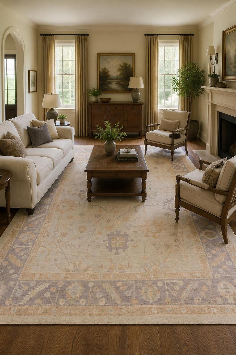 Stunning Muted Grey Oushak Turkish Area Wool Rug 9x12