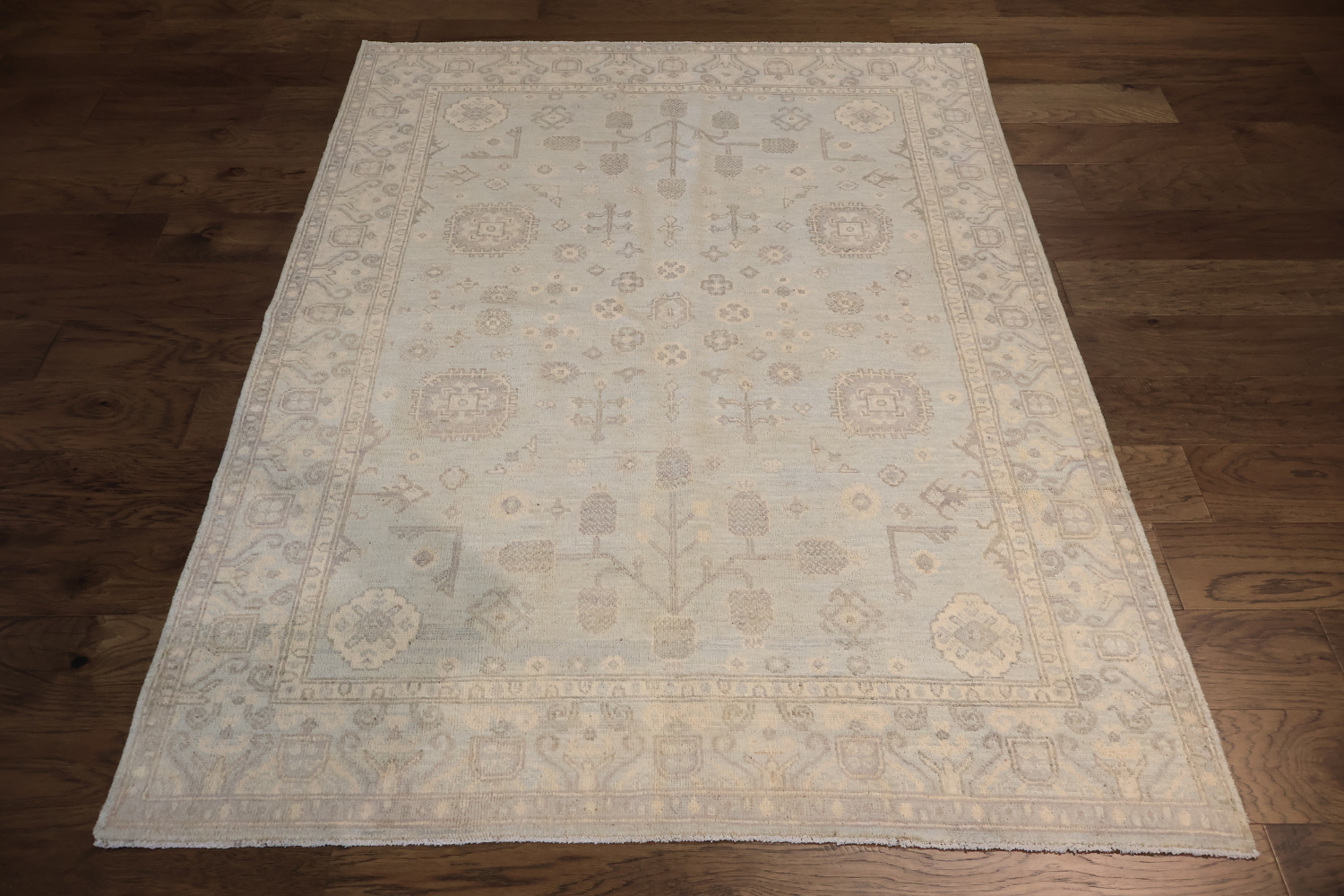 All Over Geometric Muted Grey Oriental Oushak Turkish Wool Rug 5x7