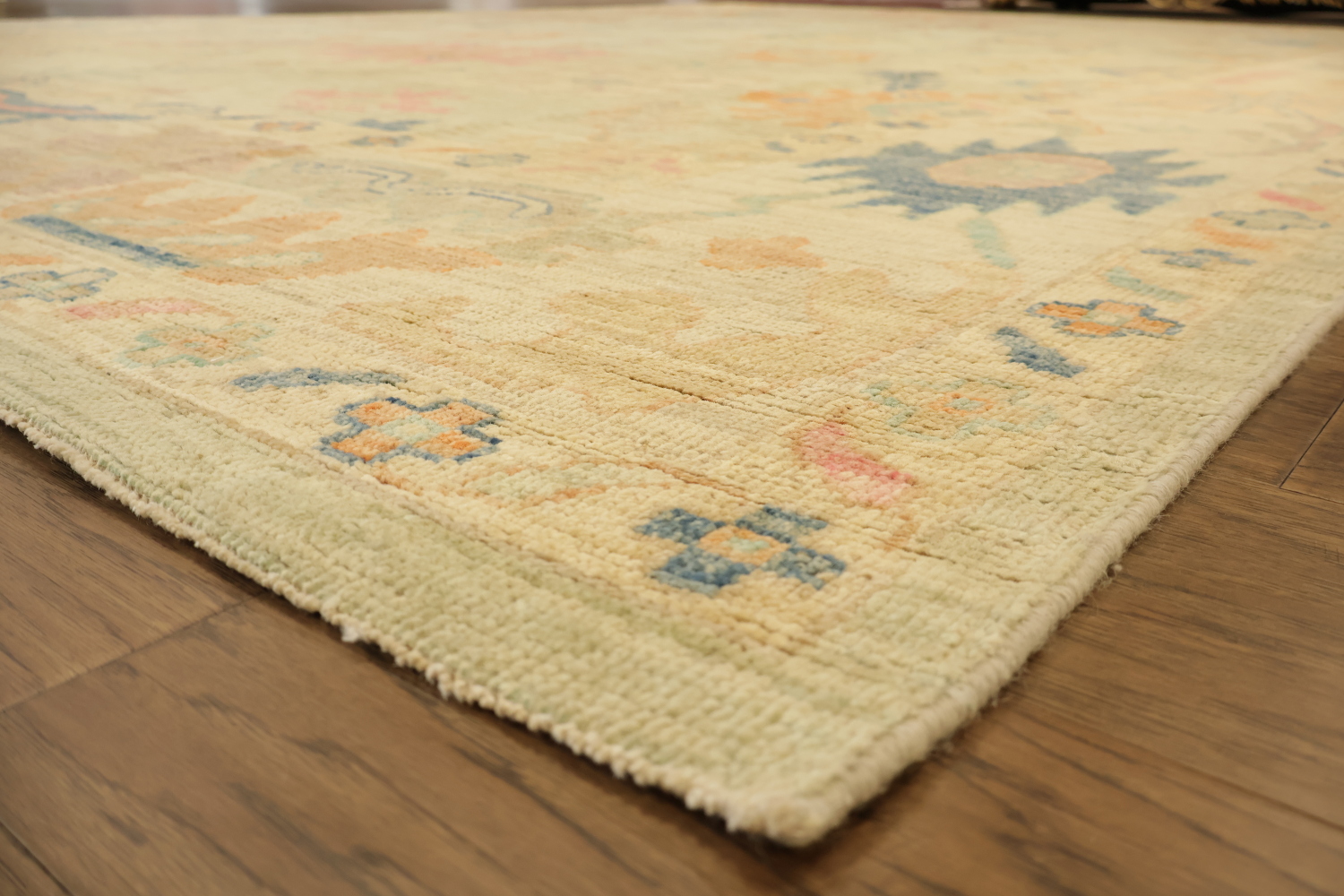 Vegetable Dye Muted Green Wool Oushak Turkish Large Rug 10x14