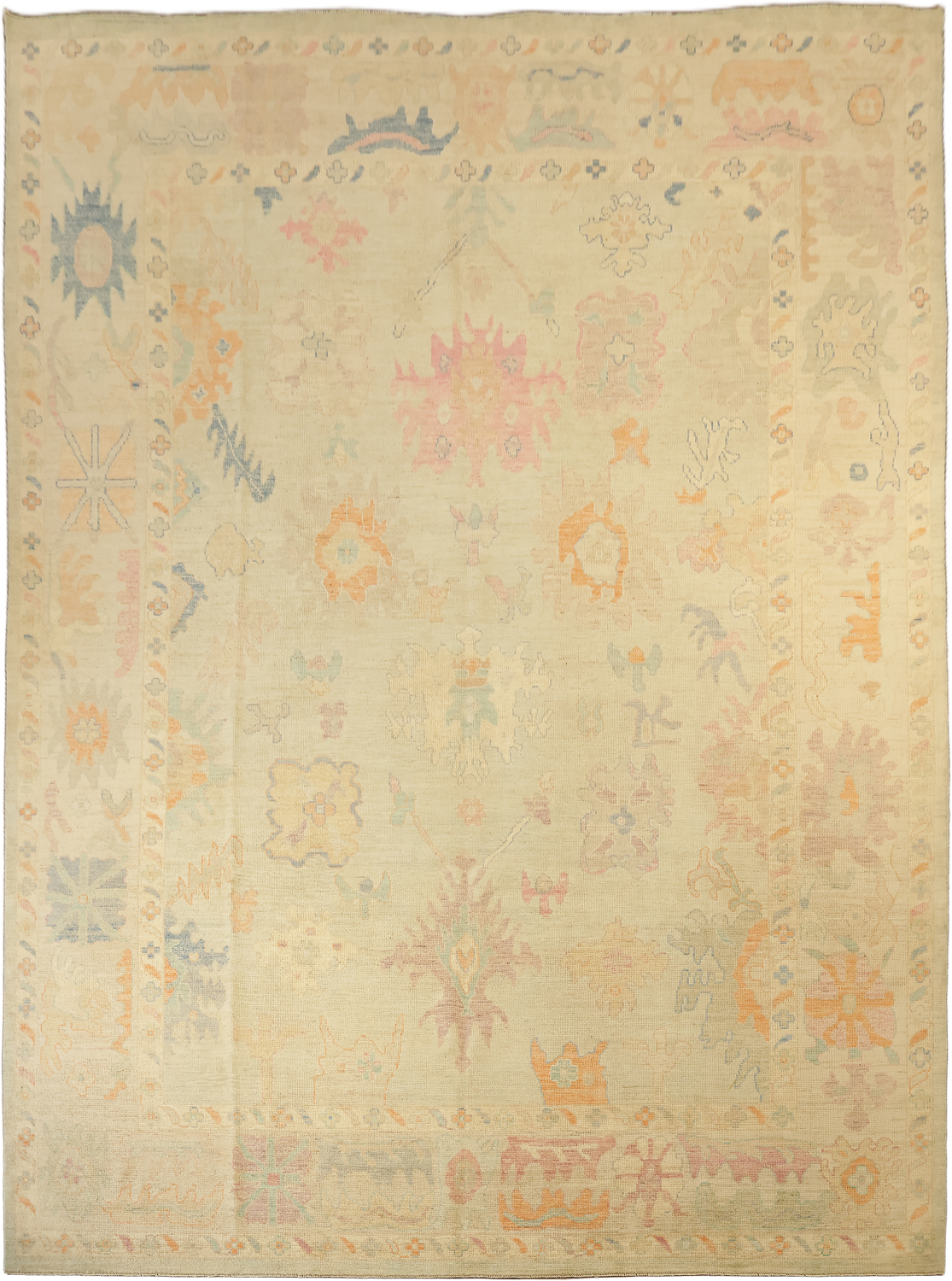 Vegetable Dye Muted Green Wool Oushak Turkish Large Rug 10x14