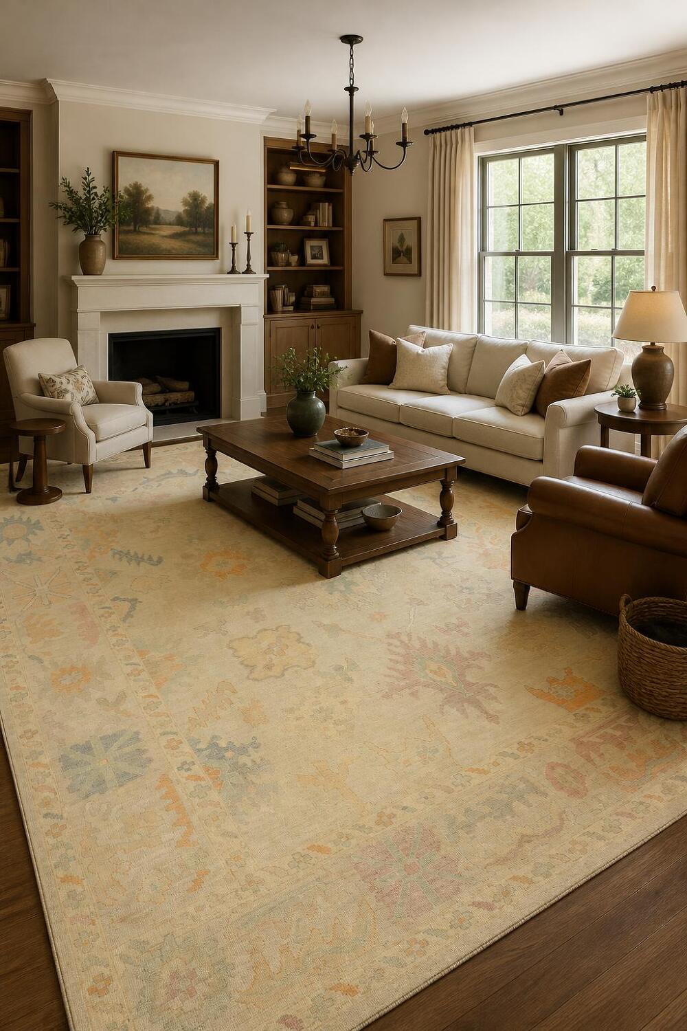 Vegetable Dye Muted Green Wool Oushak Turkish Large Rug 10x14