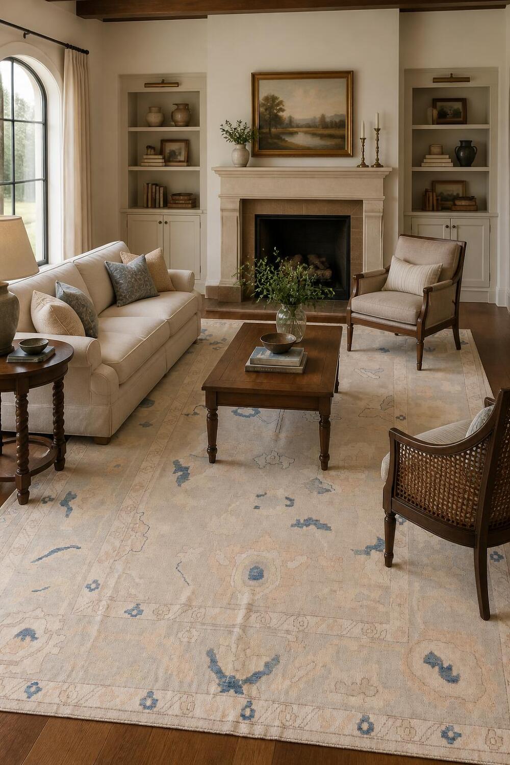 Decorative Muted Wool Oushak Turkish Area Rug 9x12