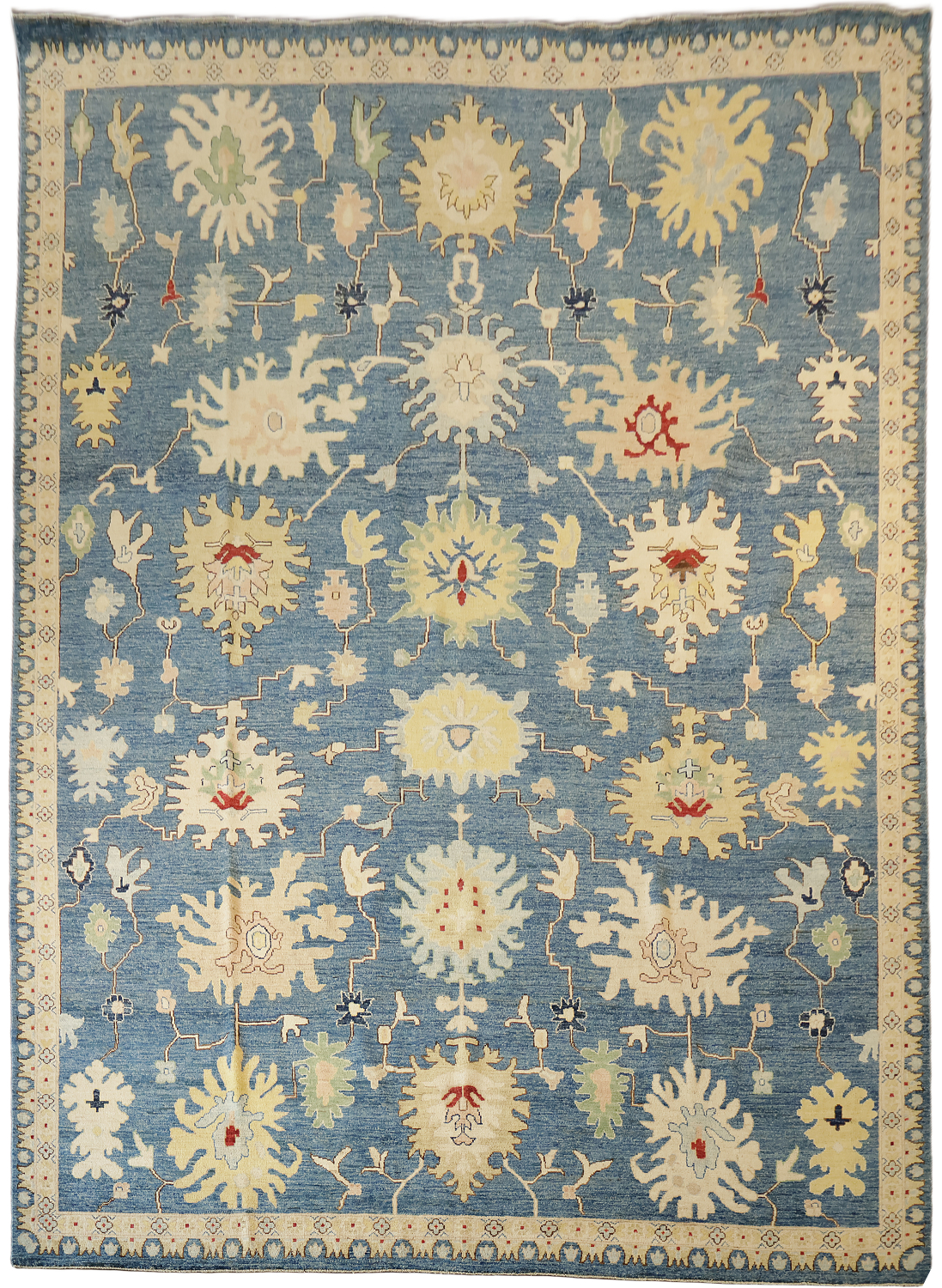 All Over Floral Blue Oushak Turkish Large Wool Rug 10x14
