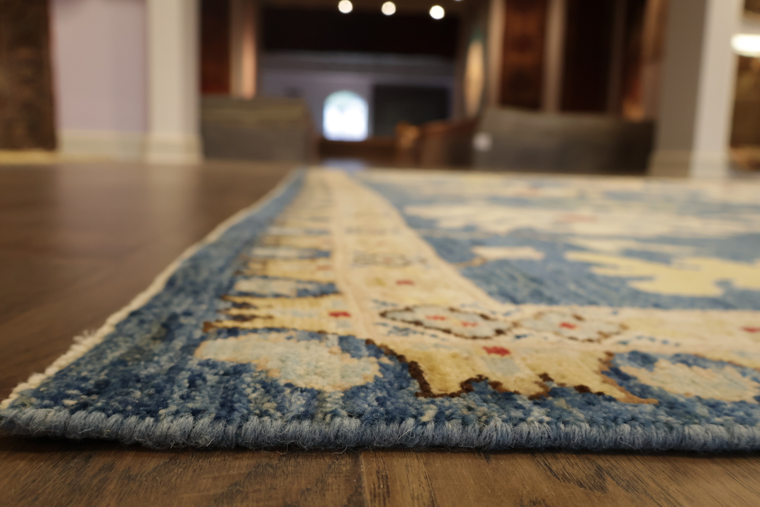 All Over Floral Blue Oushak Turkish Large Wool Rug 10x14