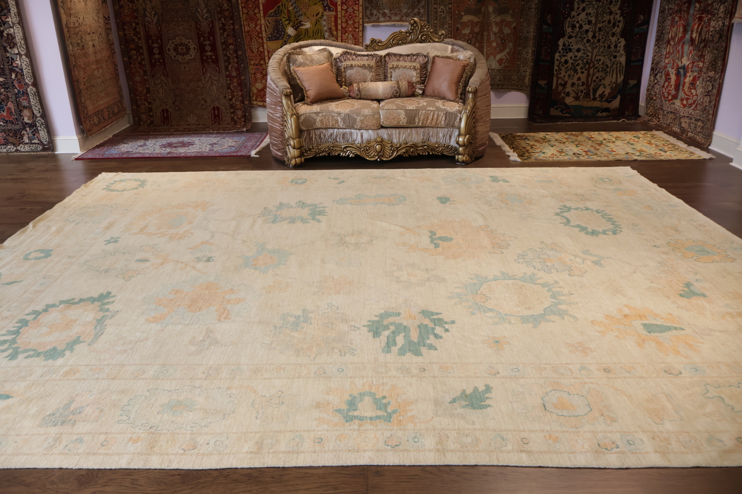 Palace Size Vegetable Dye Wool Oushak Turkish Large Rug 12x15