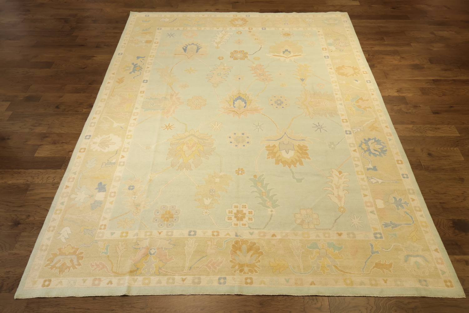 Muted Green Oriental Oushak Turkish Large Wool Rug 10x14
