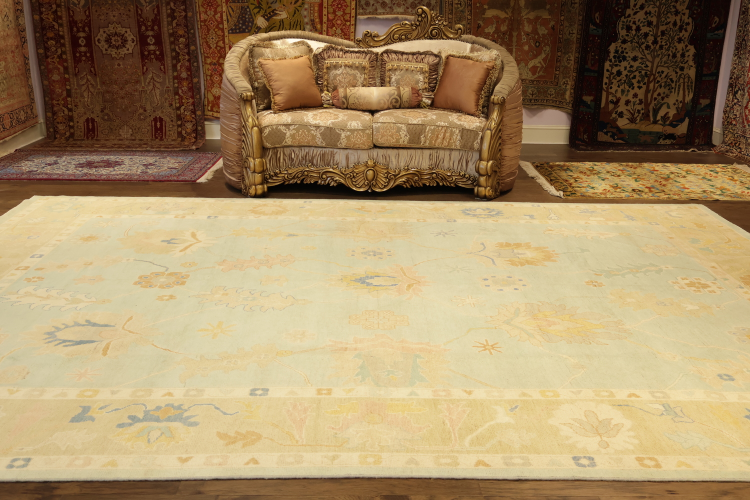 Muted Green Oriental Oushak Turkish Large Wool Rug 10x14