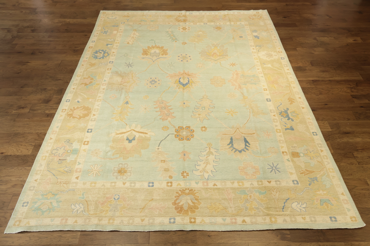 Muted Green Oriental Oushak Turkish Large Wool Rug 10x14
