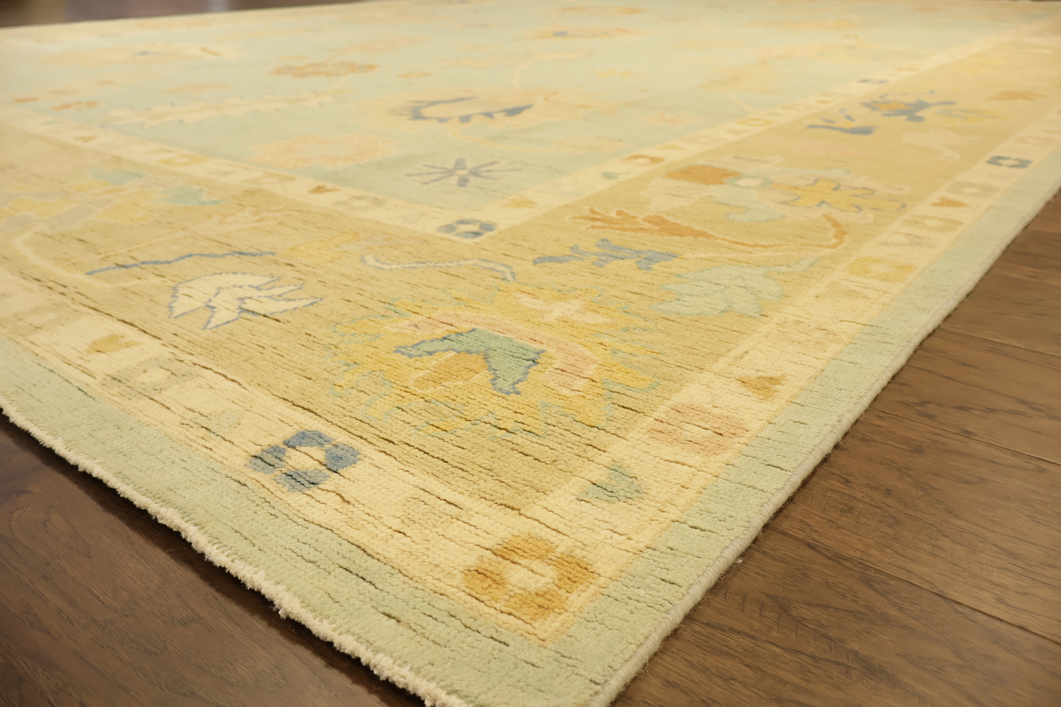 Muted Green Oriental Oushak Turkish Large Wool Rug 10x14