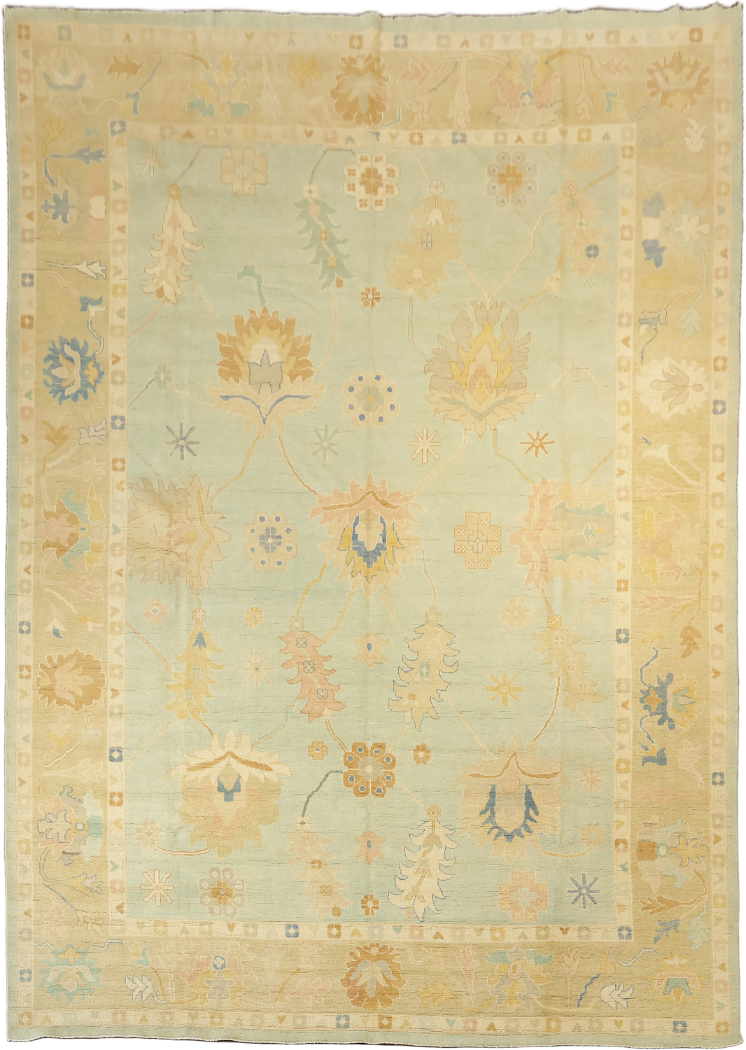 Muted Green Oriental Oushak Turkish Large Wool Rug 10x14