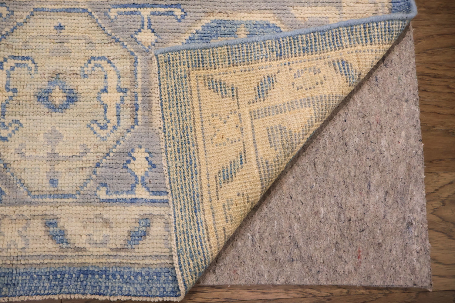 Muted Geometric Blue Oushak Turkish Area Wool Rug 9x12