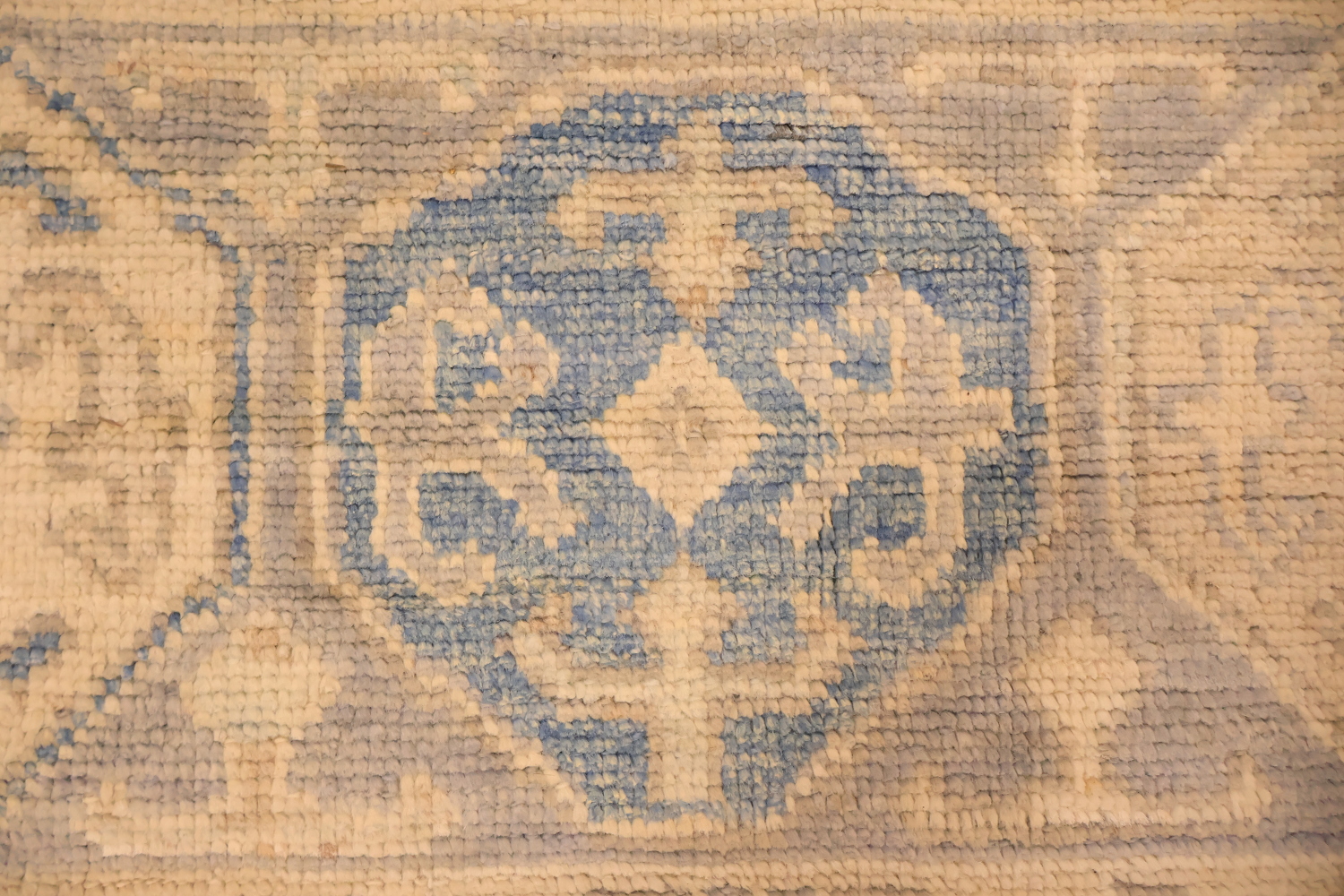 Muted Geometric Blue Oushak Turkish Area Wool Rug 9x12