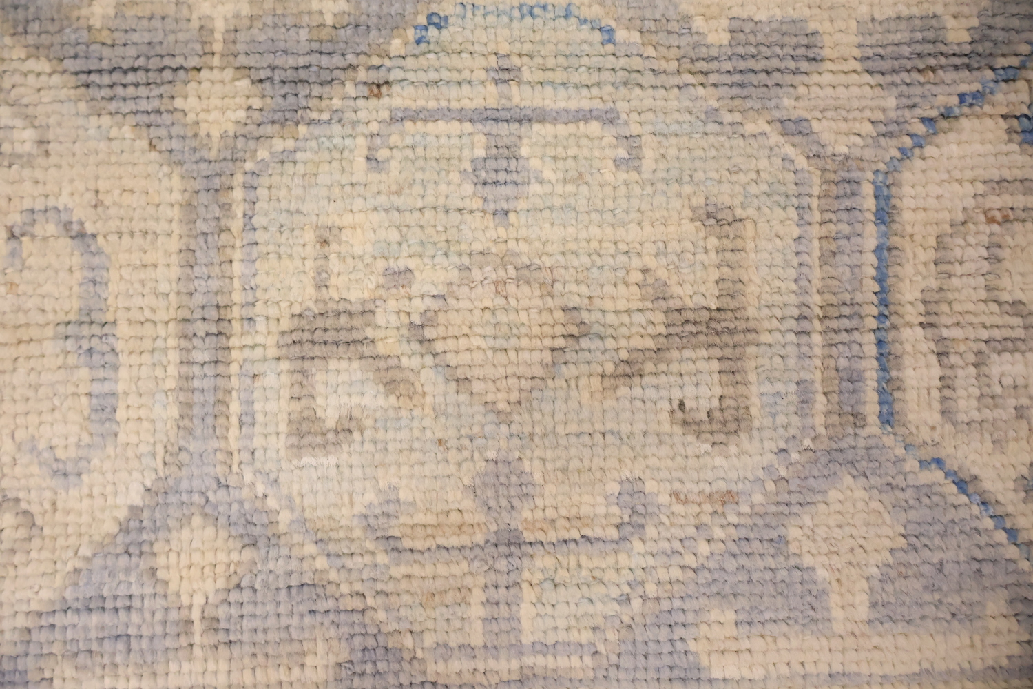 Muted Geometric Blue Oushak Turkish Area Wool Rug 9x12