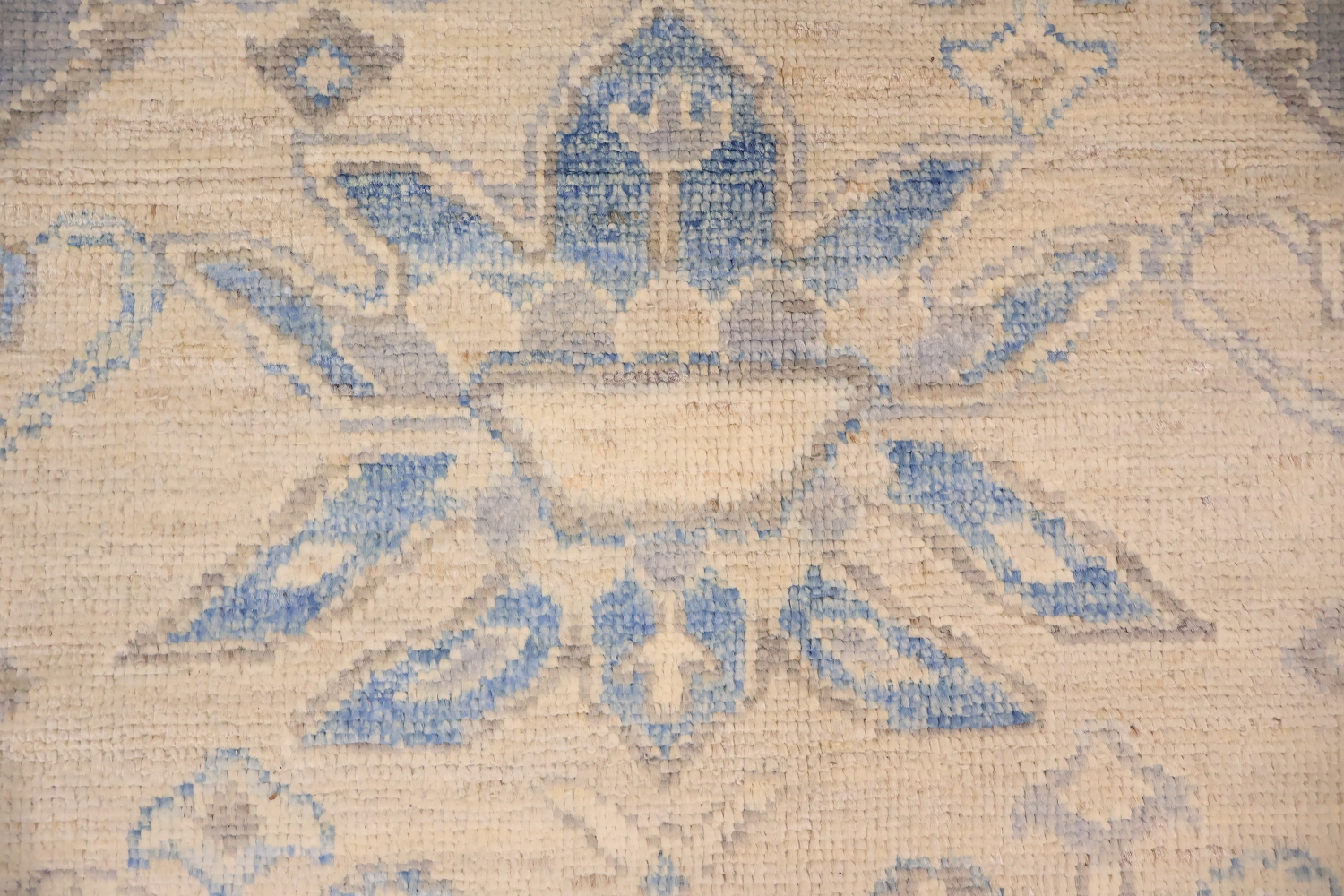 Muted Geometric Blue Oushak Turkish Area Wool Rug 9x12