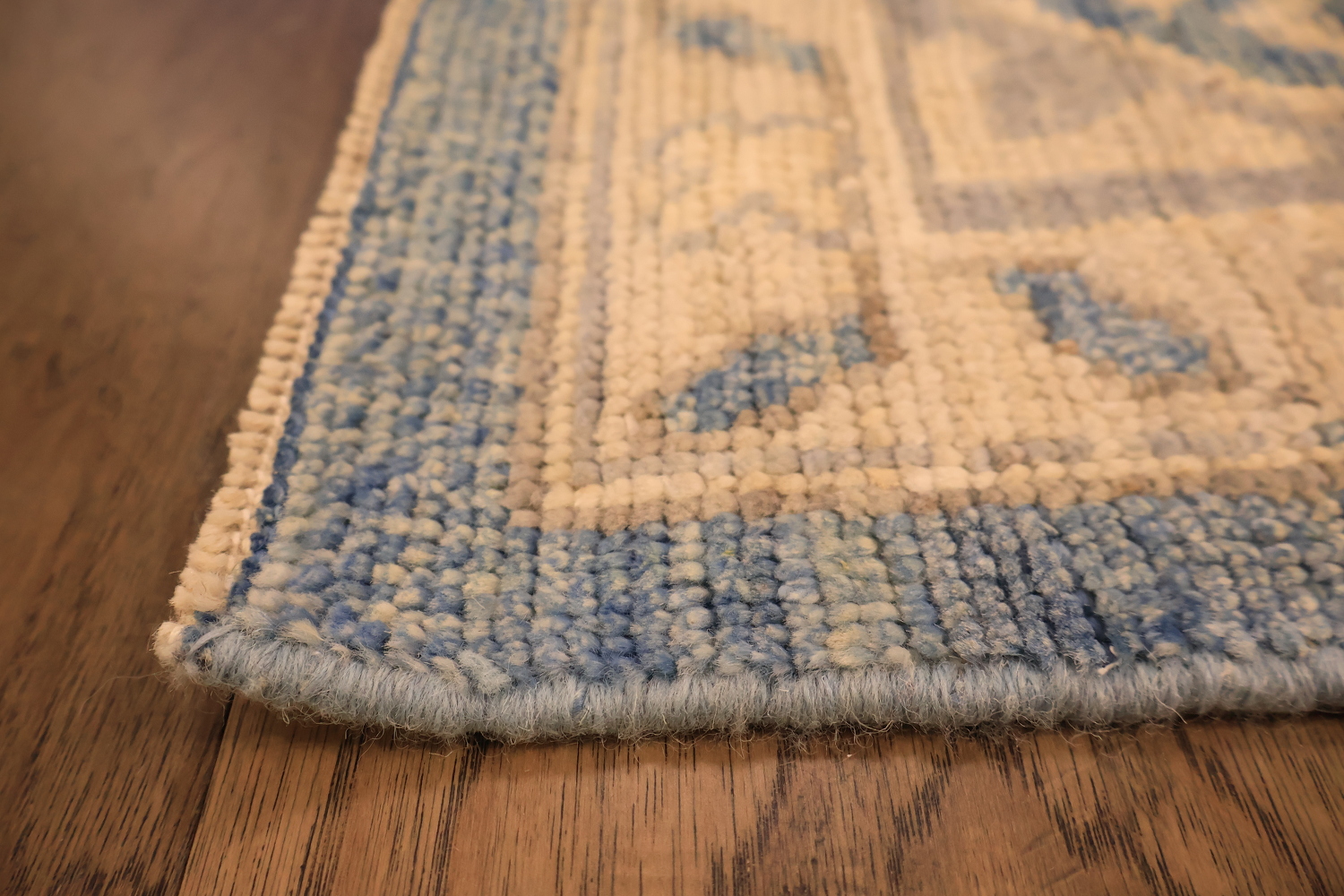 Muted Geometric Blue Oushak Turkish Area Wool Rug 9x12