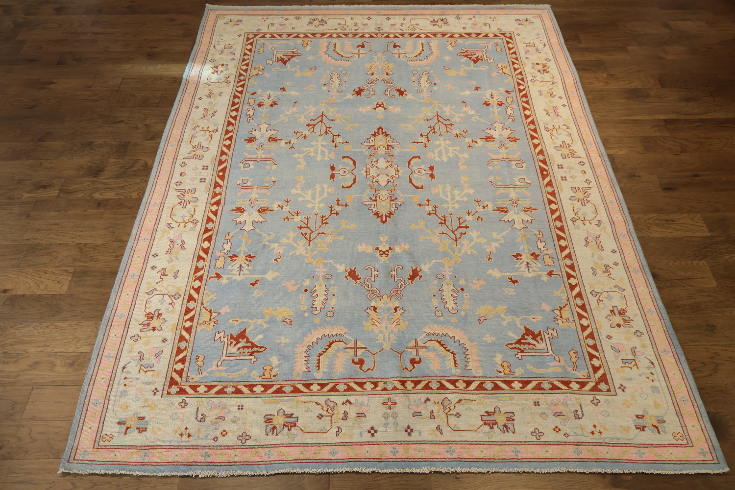 Vegetable Dye Wool Muted Blue Oushak Turkish Area Rug 9x12