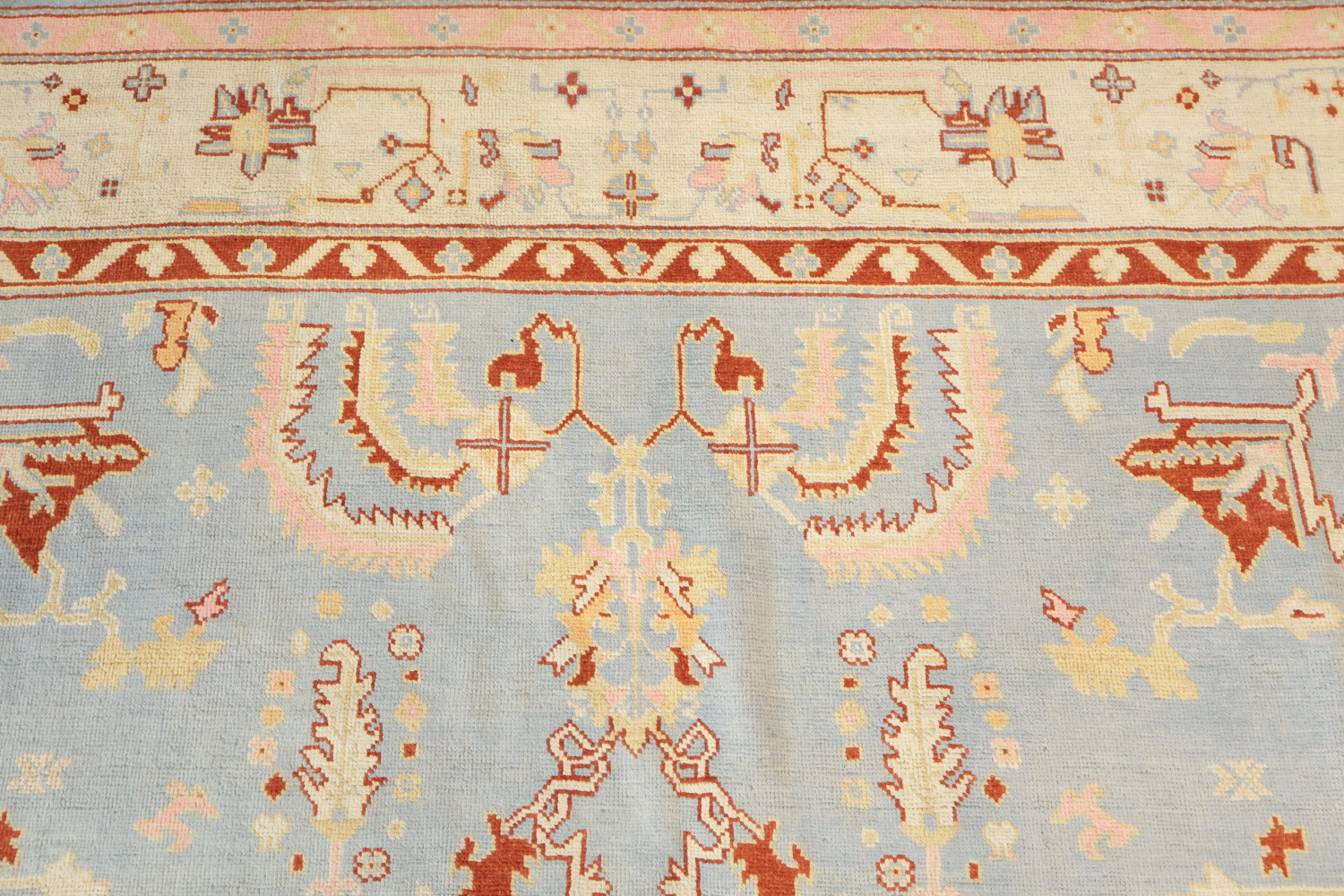 Vegetable Dye Wool Muted Blue Oushak Turkish Area Rug 9x12
