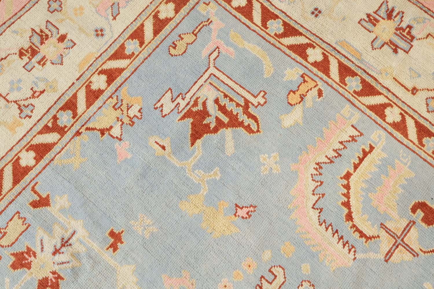 Vegetable Dye Wool Muted Blue Oushak Turkish Area Rug 9x12