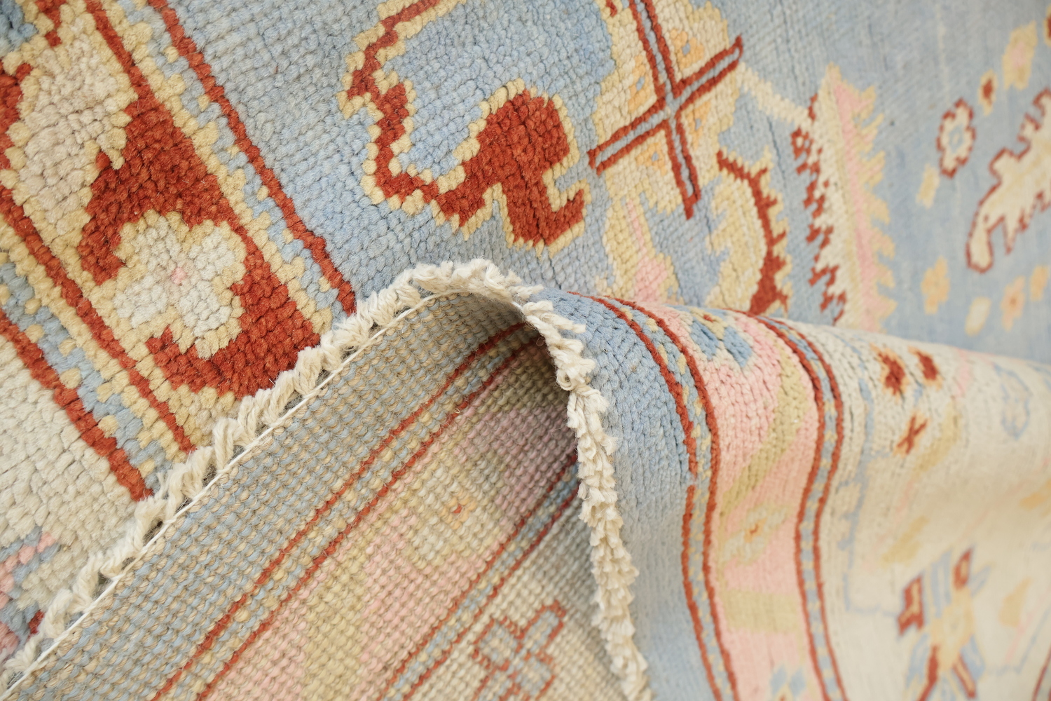 Vegetable Dye Wool Muted Blue Oushak Turkish Area Rug 9x12