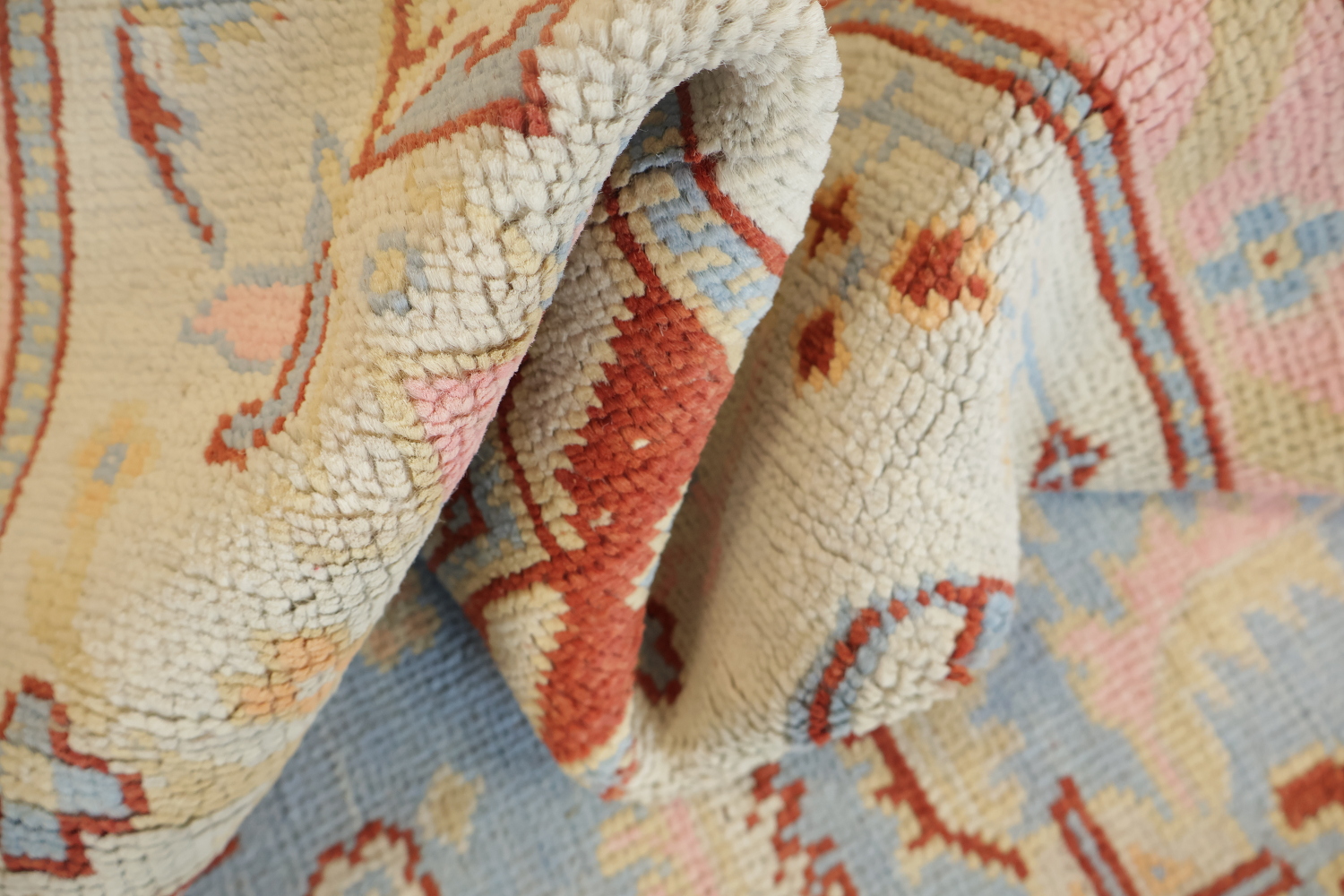 Vegetable Dye Wool Muted Blue Oushak Turkish Area Rug 9x12