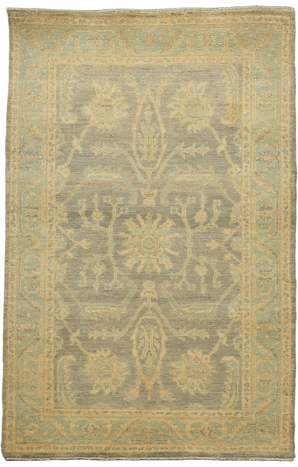Muted Grey Oriental Oushak Turkish Wool Rug 3x4