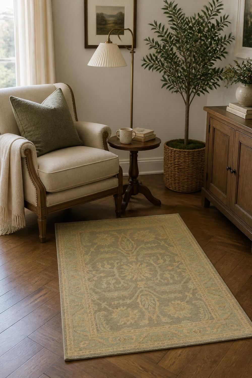 Muted Grey Oriental Oushak Turkish Wool Rug 3x4