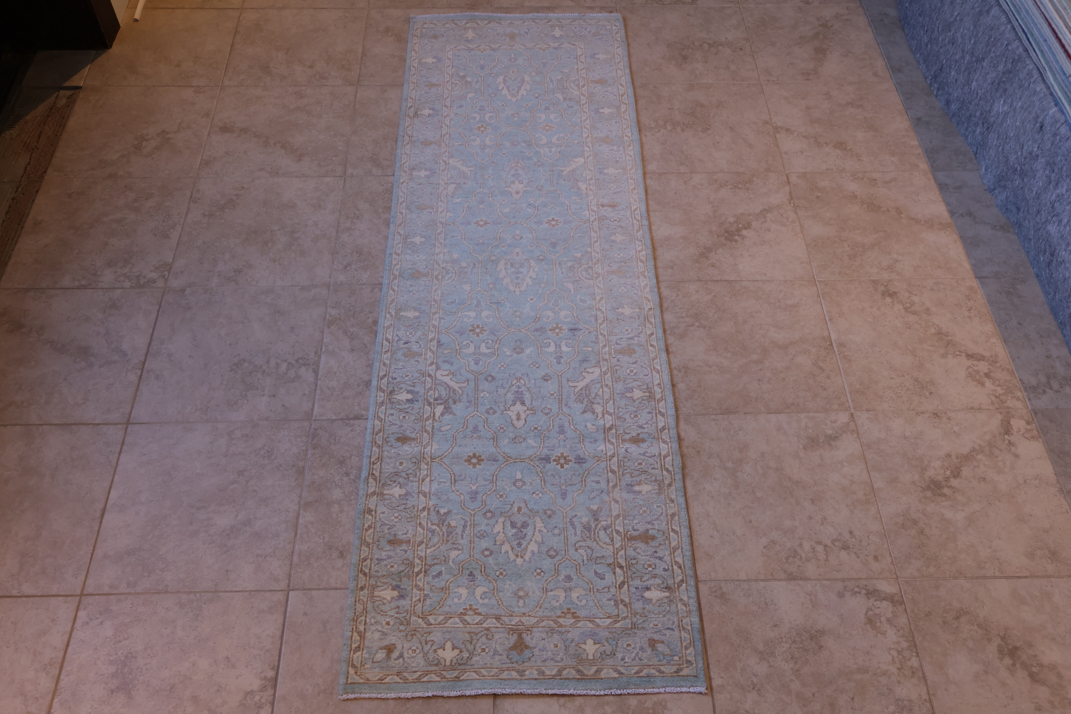Muted Blue Oushak Turkish Oriental Wool Runner Rug 3x8