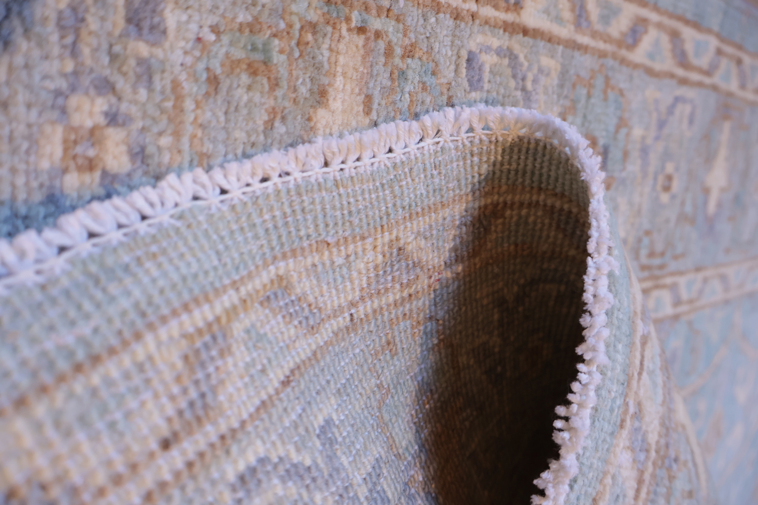Muted Blue Oushak Turkish Oriental Wool Runner Rug 3x8