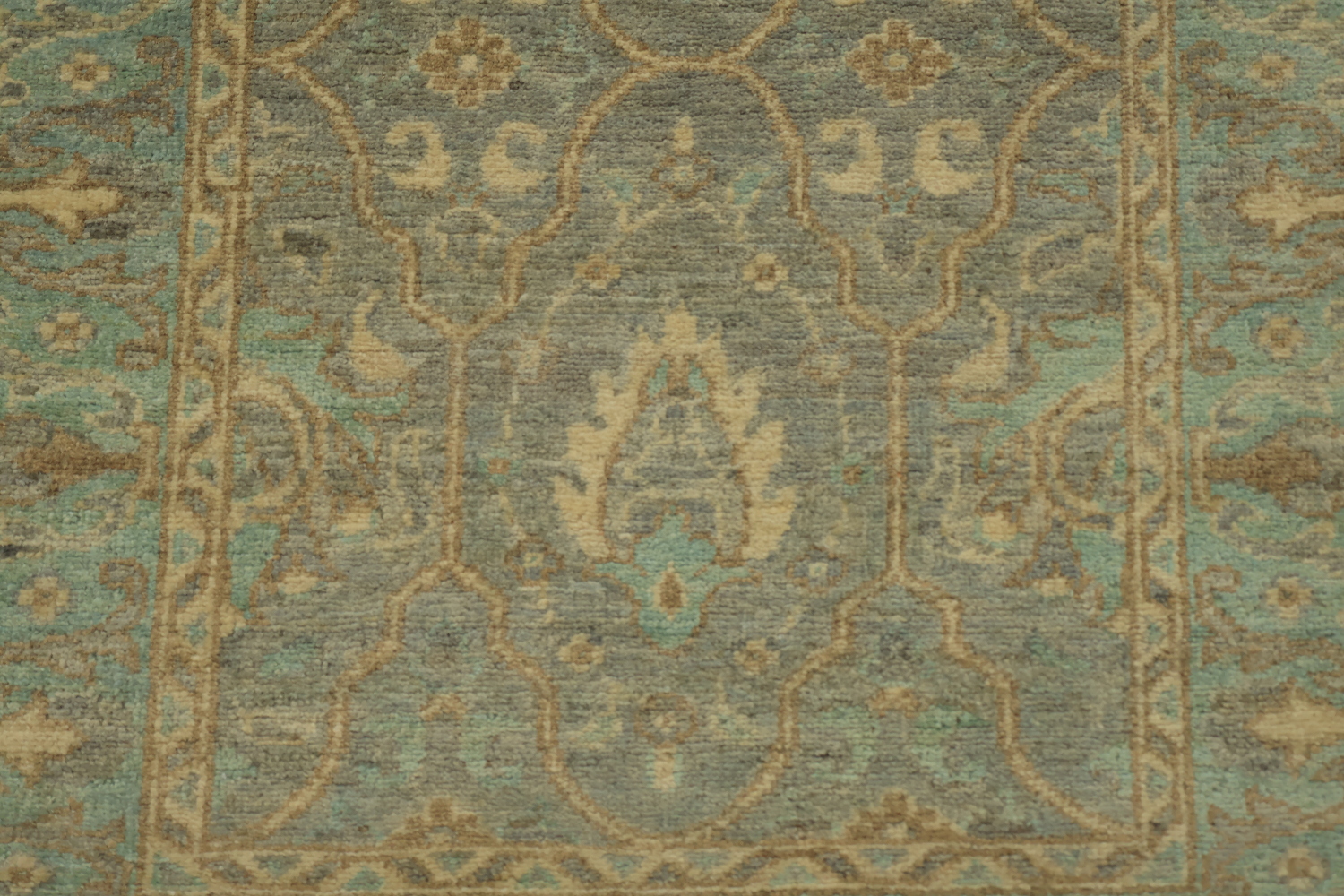 Muted Grey And Green All Over Oriental Oushak Turkish Runner Wool Rug 3x8