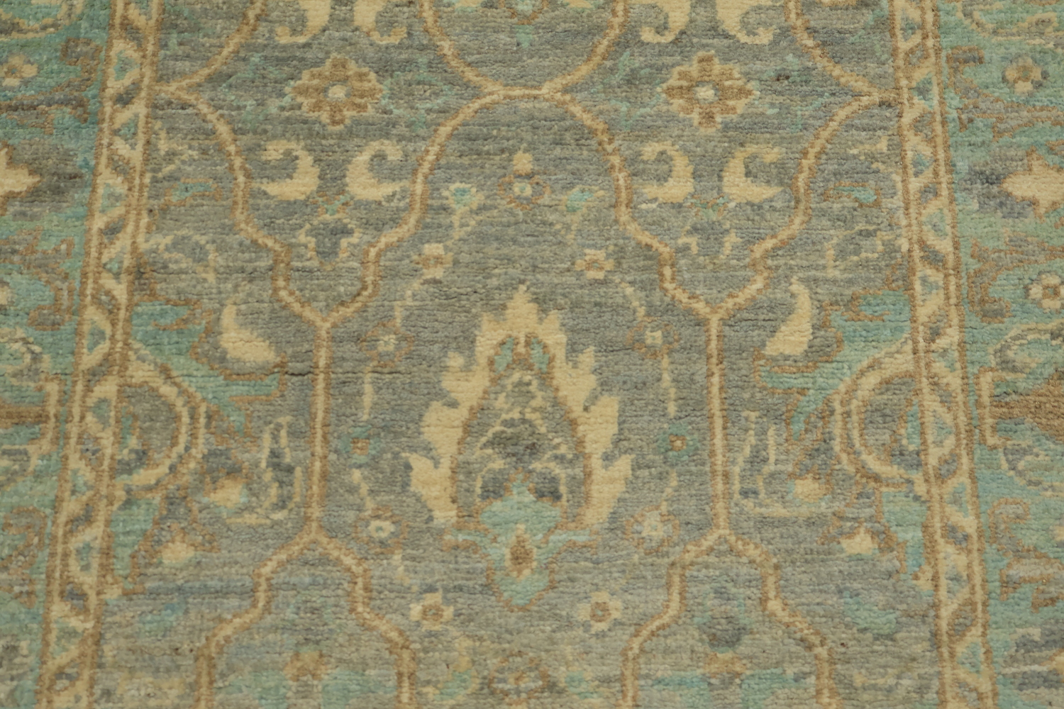 Muted Grey And Green All Over Oriental Oushak Turkish Runner Wool Rug 3x8