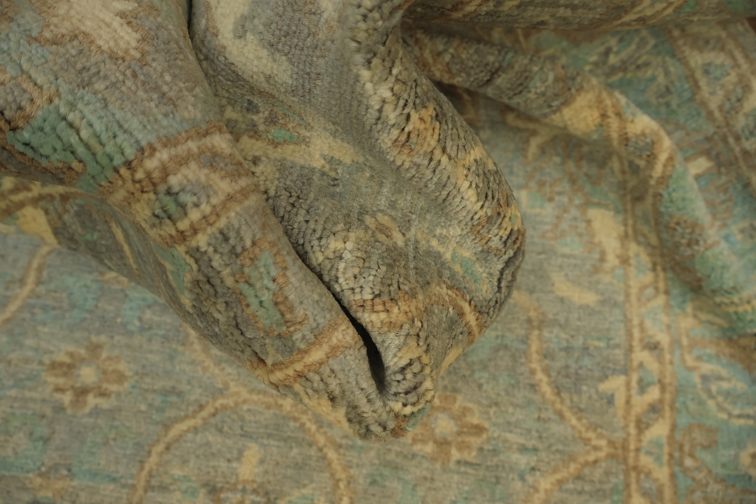 Muted Grey And Green All Over Oriental Oushak Turkish Runner Wool Rug 3x8