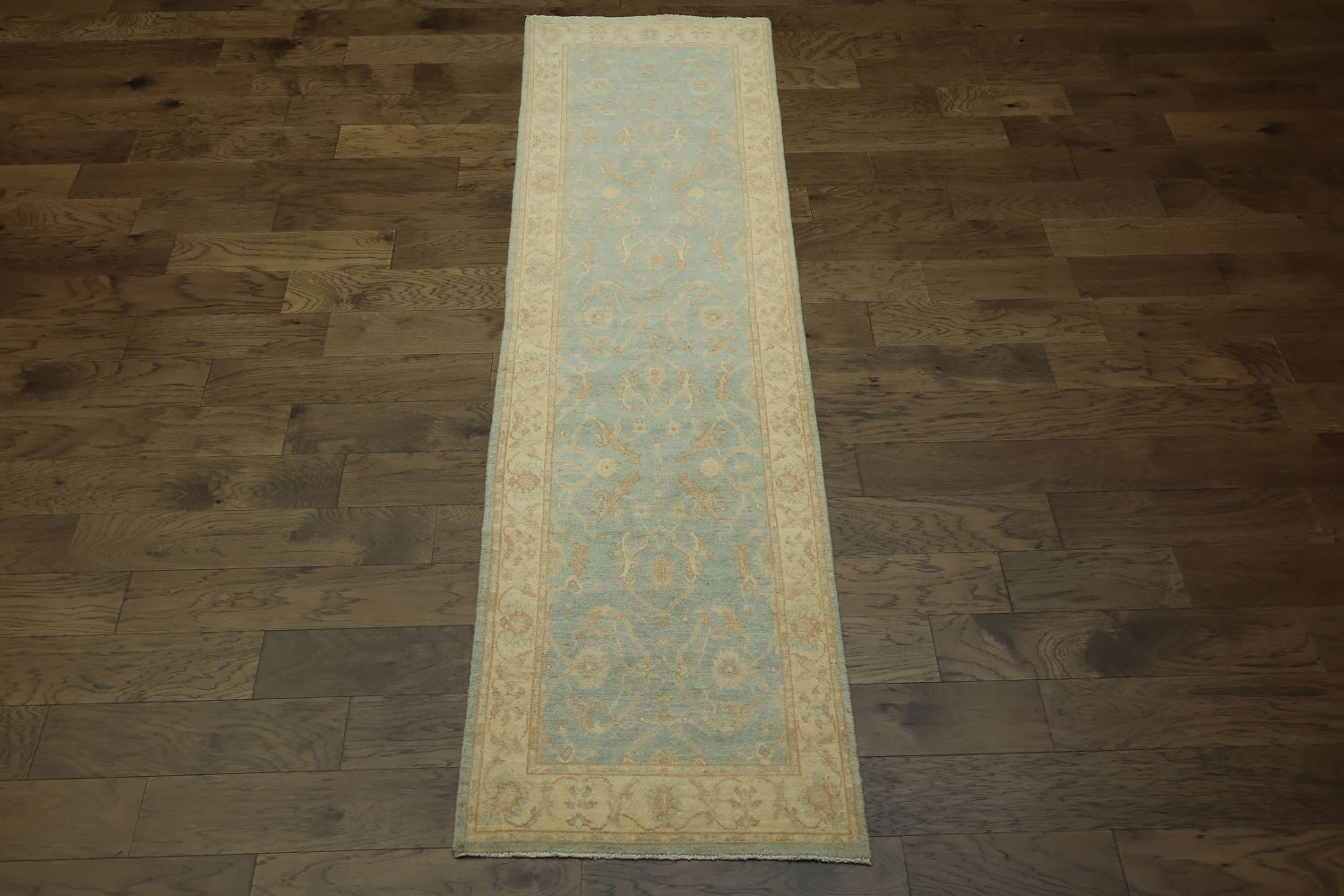 Muted Green Oriental Oushak Turkish Runner Wool Rug 3x10