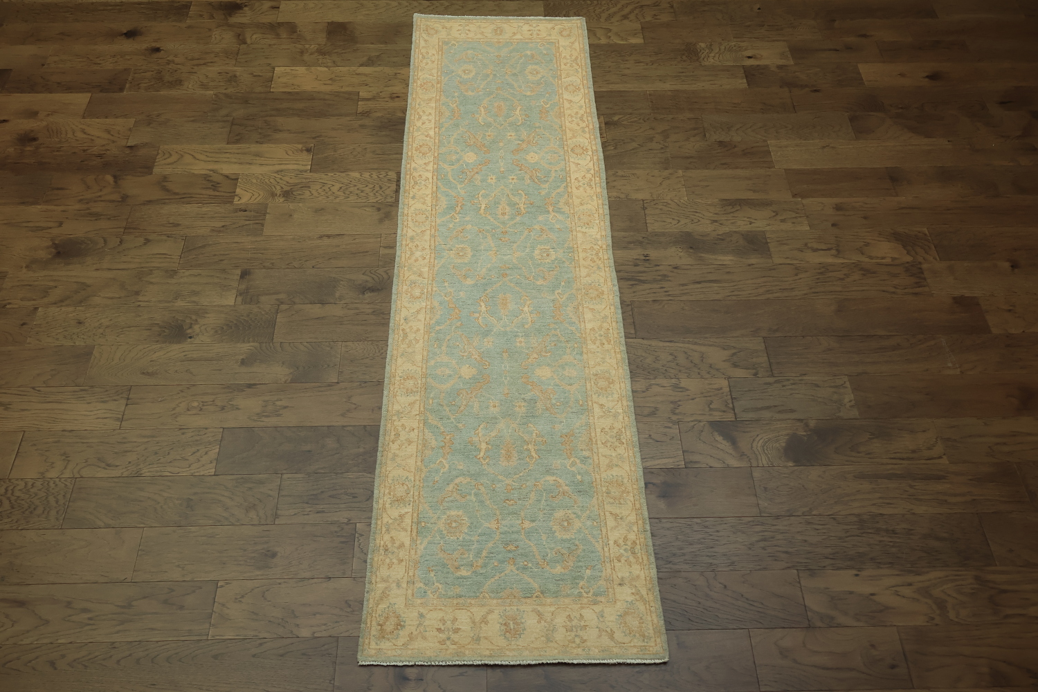 Muted Green Oriental Oushak Turkish Runner Wool Rug 3x10