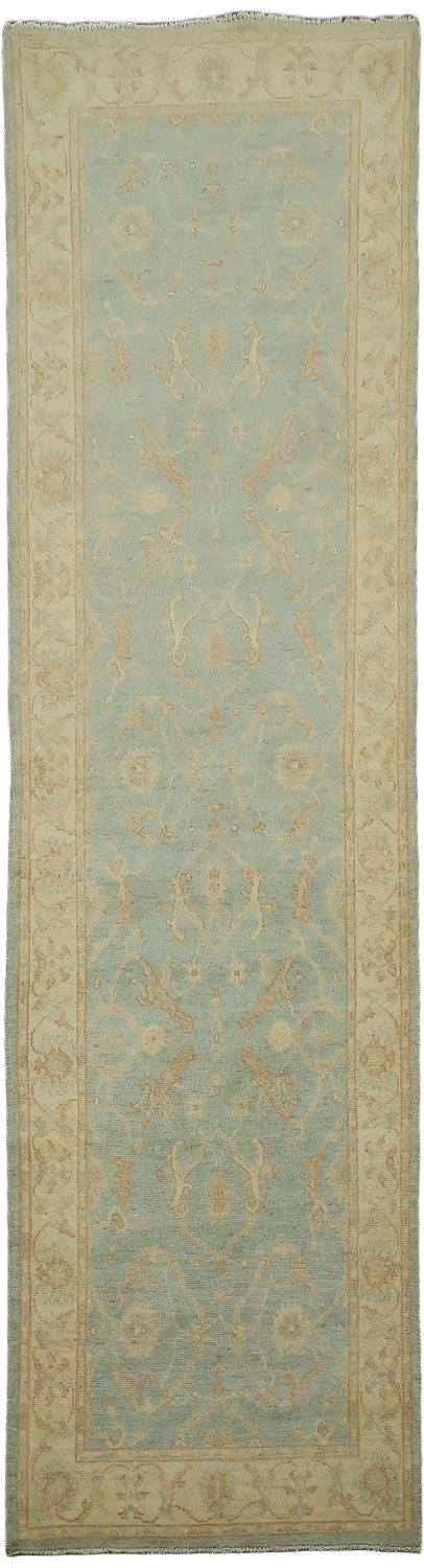 Muted Green Oriental Oushak Turkish Runner Wool Rug 3x10