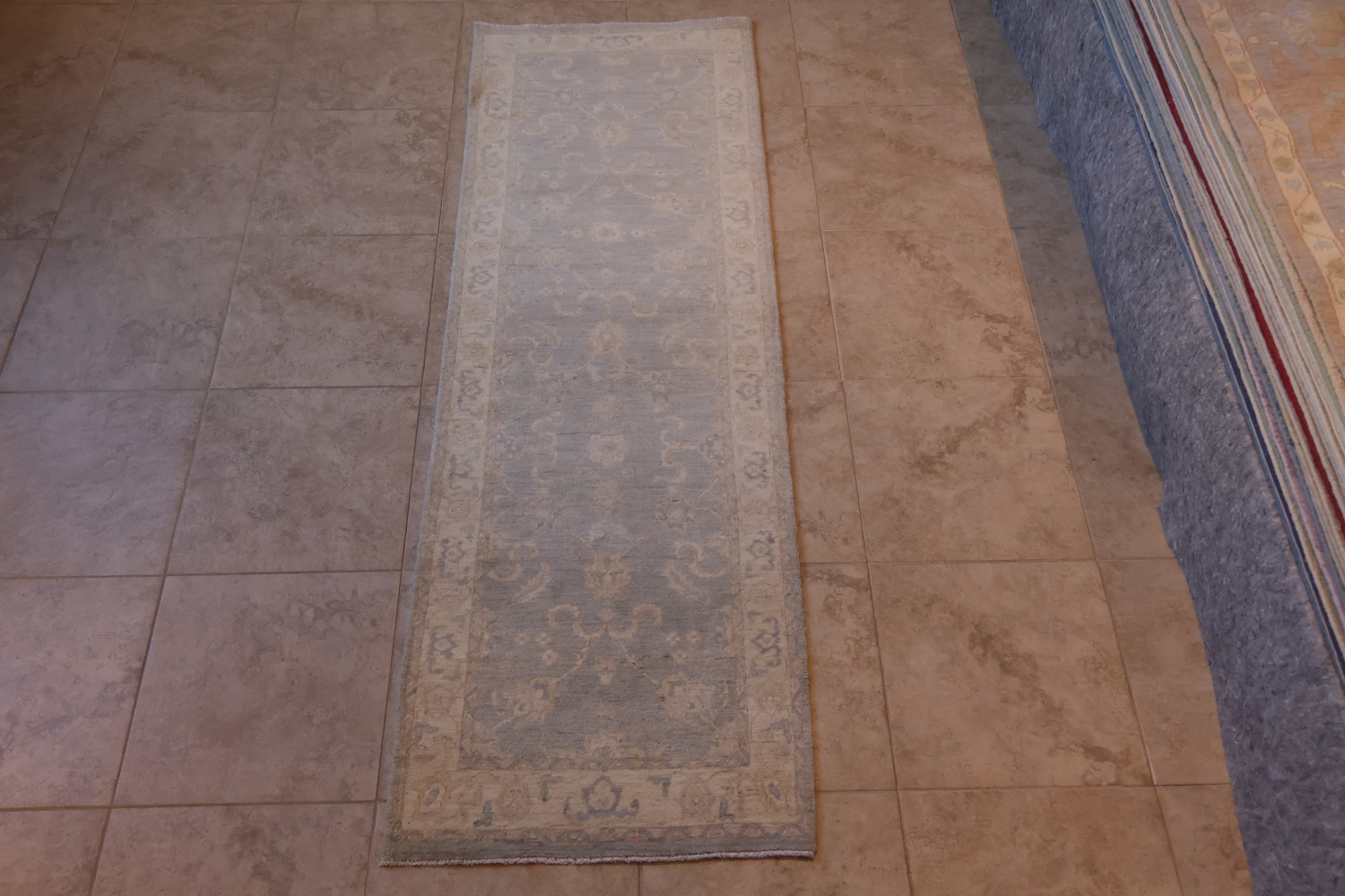 All Over Muted Grey Oriental Oushak Turkish Runner Wool Rug 3x8