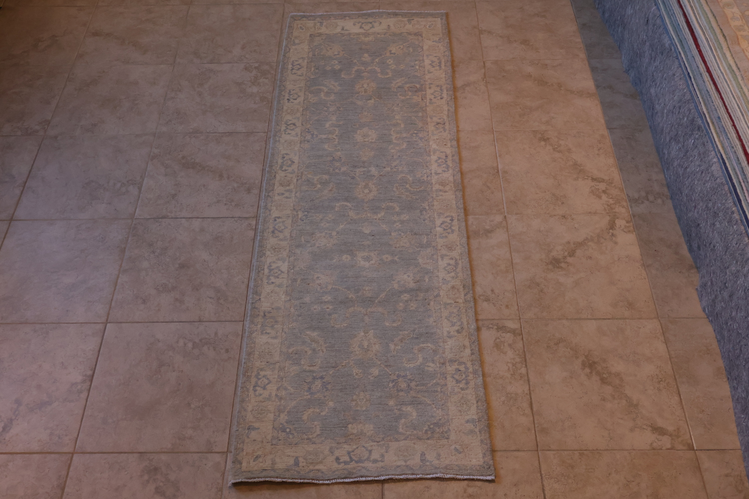All Over Muted Grey Oriental Oushak Turkish Runner Wool Rug 3x8