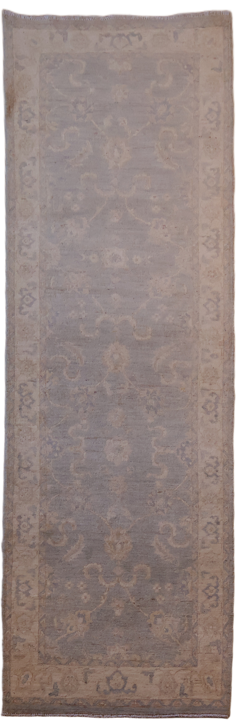 All Over Muted Grey Oriental Oushak Turkish Runner Wool Rug 3x8