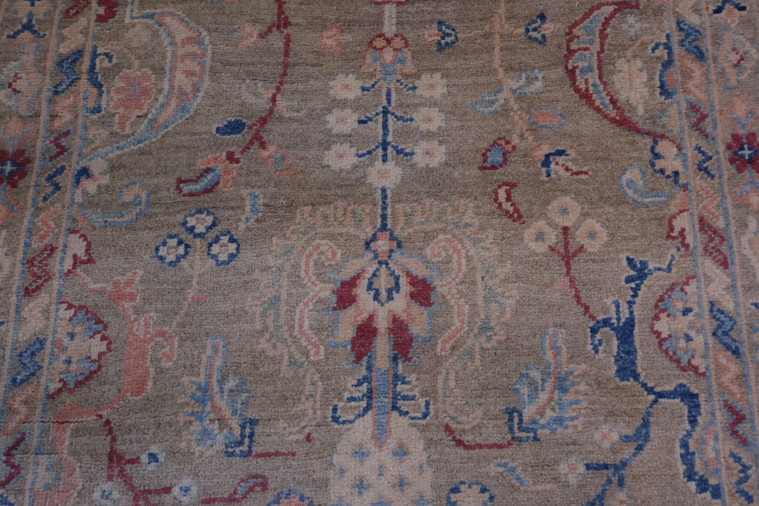 Muted All Over Floral Oushak Turkish Runner Wool Rug 3x12