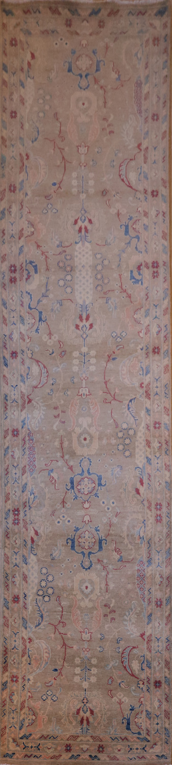 Muted All Over Floral Oushak Turkish Runner Wool Rug 3x12