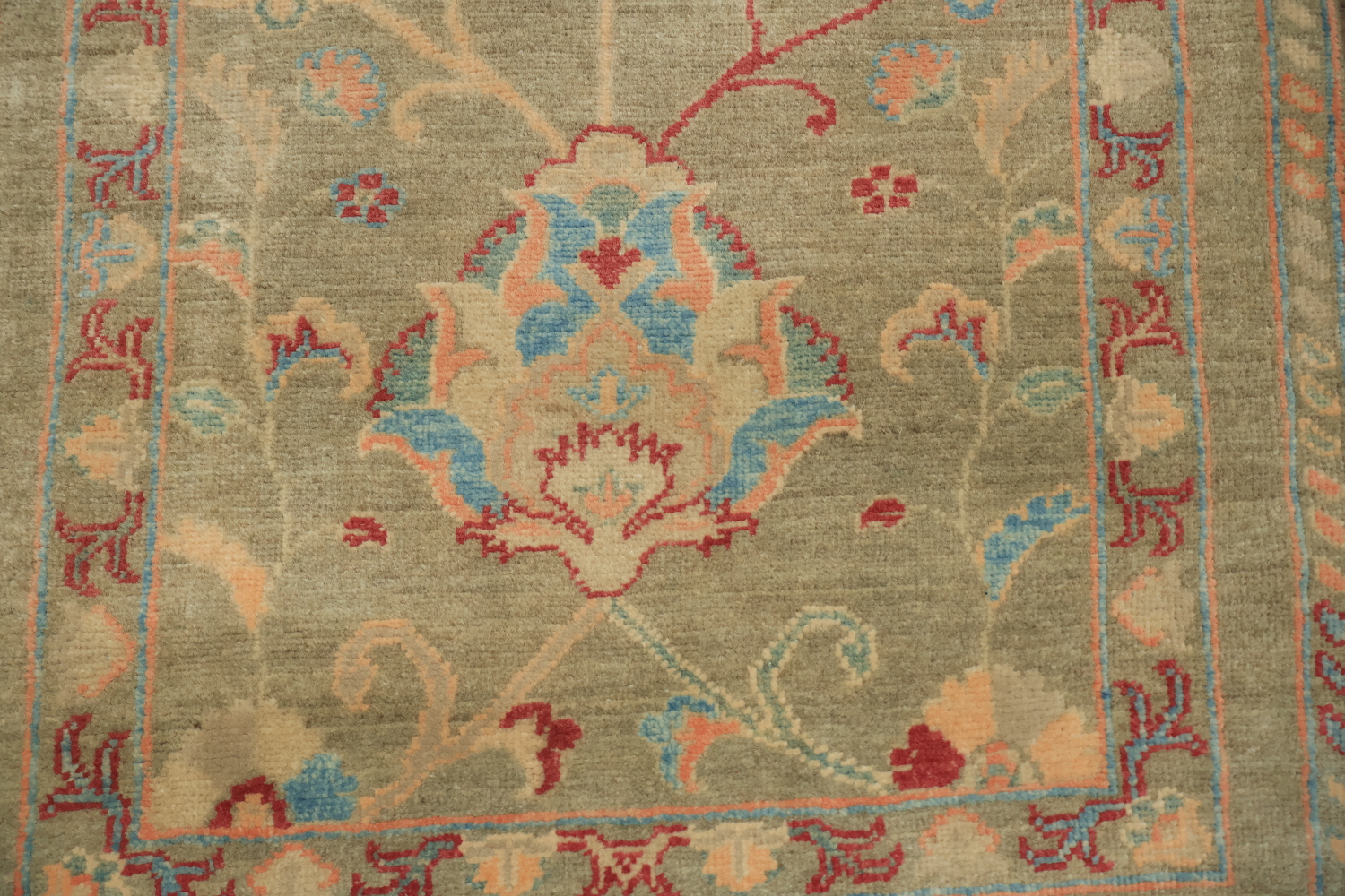Palace Size Muted Green Oriental Oushak Turkish Runner Wool Rug 3x13