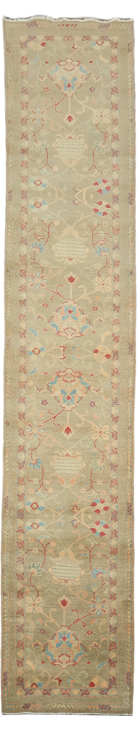 Palace Size Muted Green Oriental Oushak Turkish Runner Wool Rug 3x13