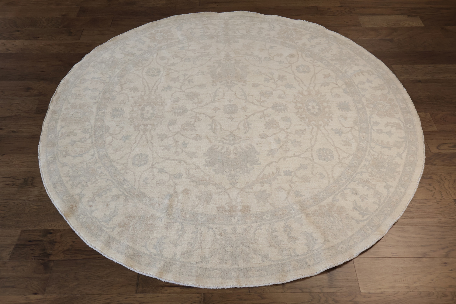 Muted All Over Floral Oushak Turkish Oriental Wool Round Rug 8x8