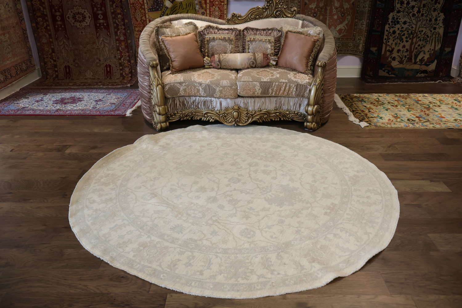 Muted All Over Floral Oushak Turkish Oriental Wool Round Rug 8x8