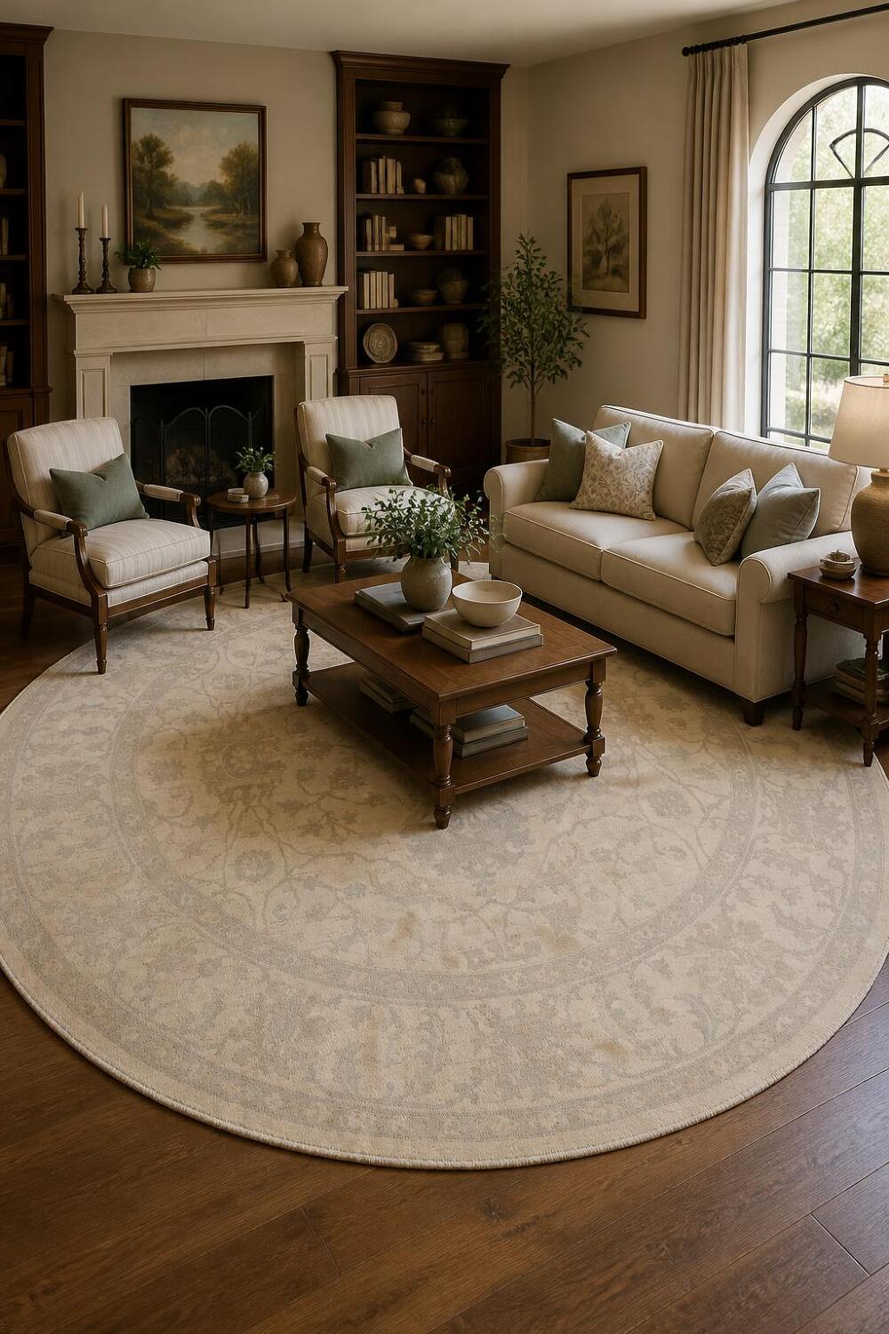 Muted All Over Floral Oushak Turkish Oriental Wool Round Rug 8x8