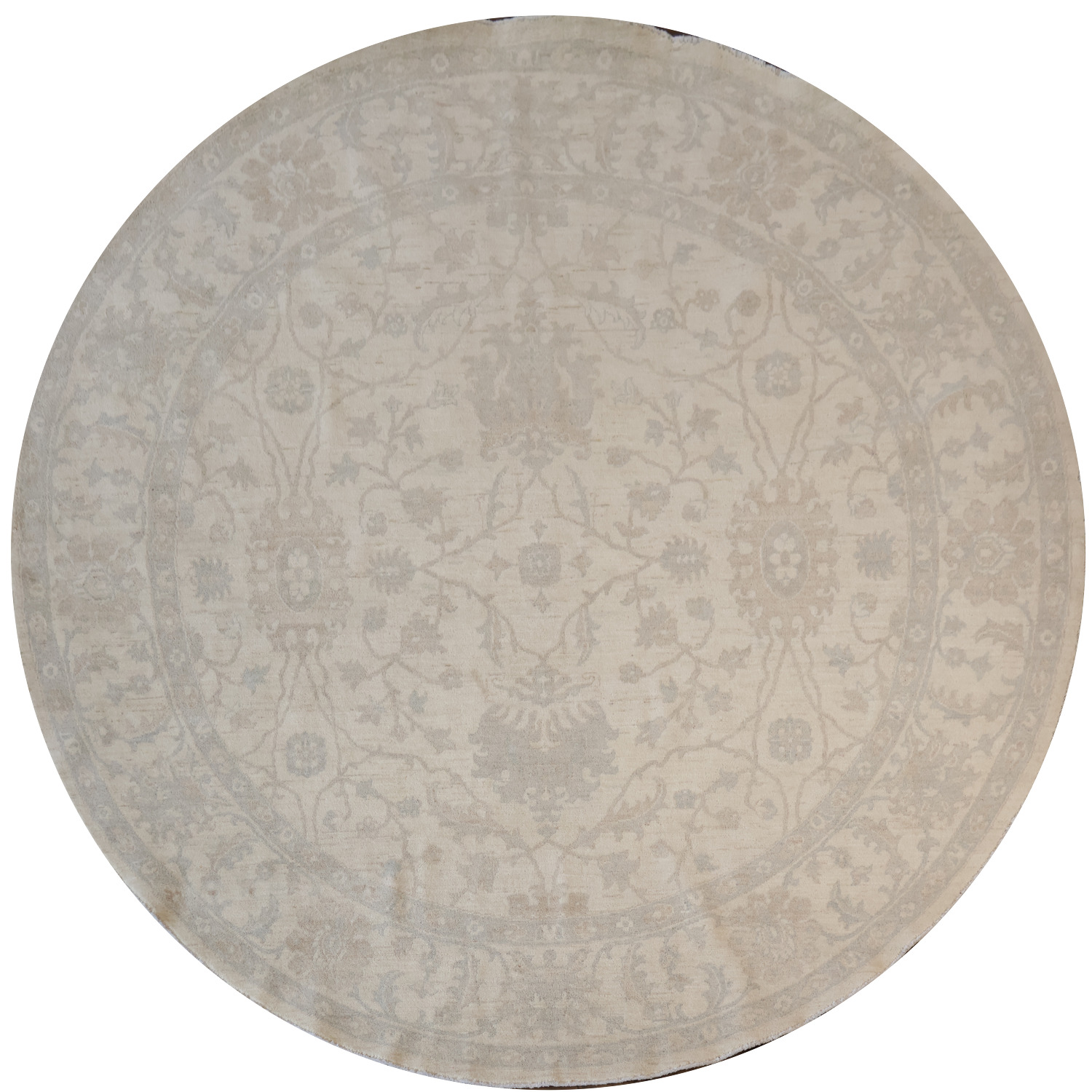 Muted All Over Floral Oushak Turkish Oriental Wool Round Rug 8x8