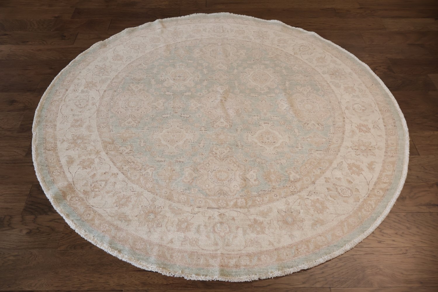 Outstanding Muted Green Oriental Oushak Turkish Round Wool Rug 7x7