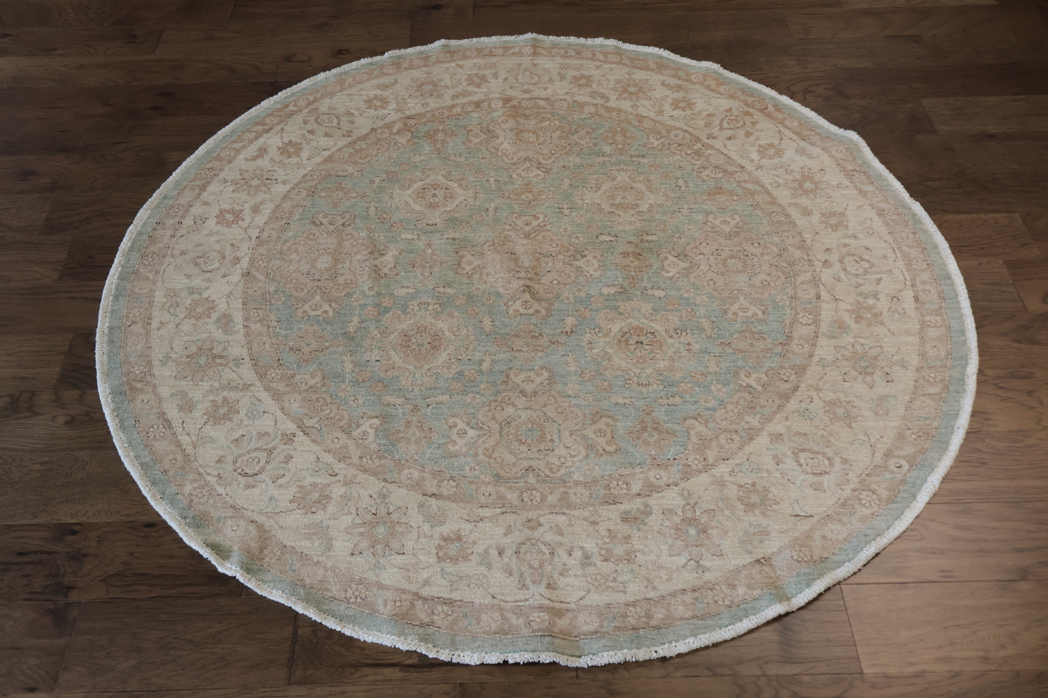 Outstanding Muted Green Oriental Oushak Turkish Round Wool Rug 7x7