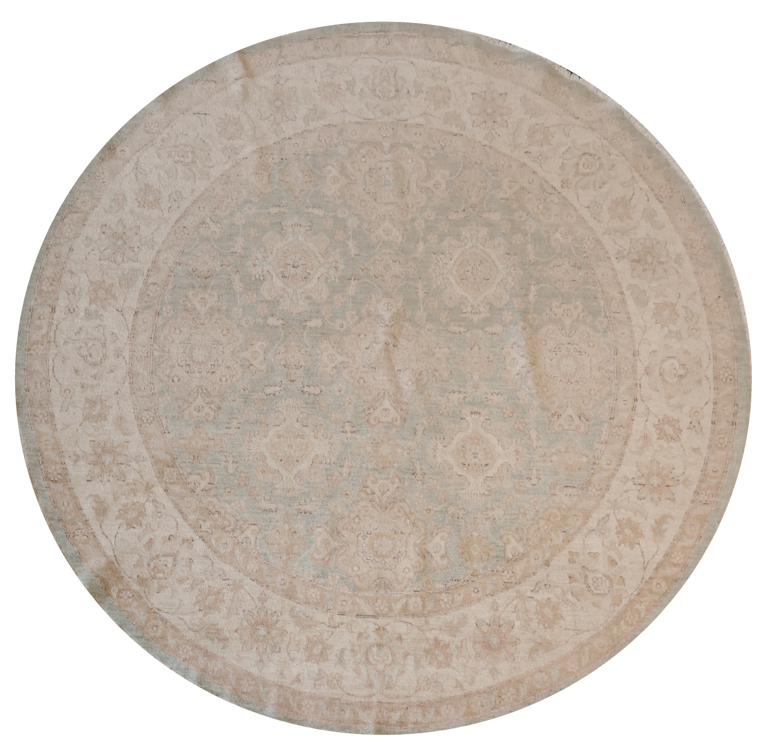 Outstanding Muted Green Oriental Oushak Turkish Round Wool Rug 7x7